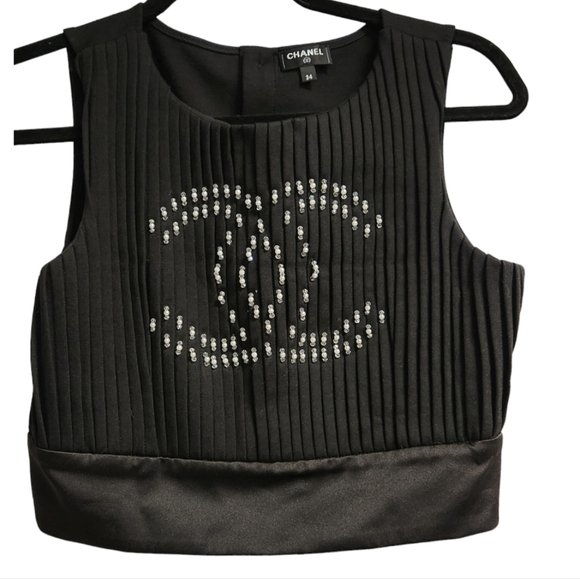 CHANEL Printed Bateau Neckline Crop Top SZ FR 34 Made in France - Picture 3 of 14